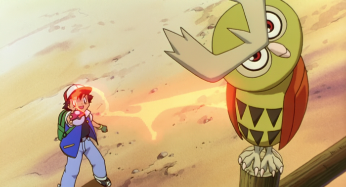 Ash Ketchum battling a Noctowl