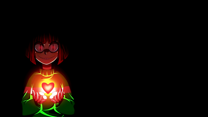 Chara from Undertale holding a glowing heart
