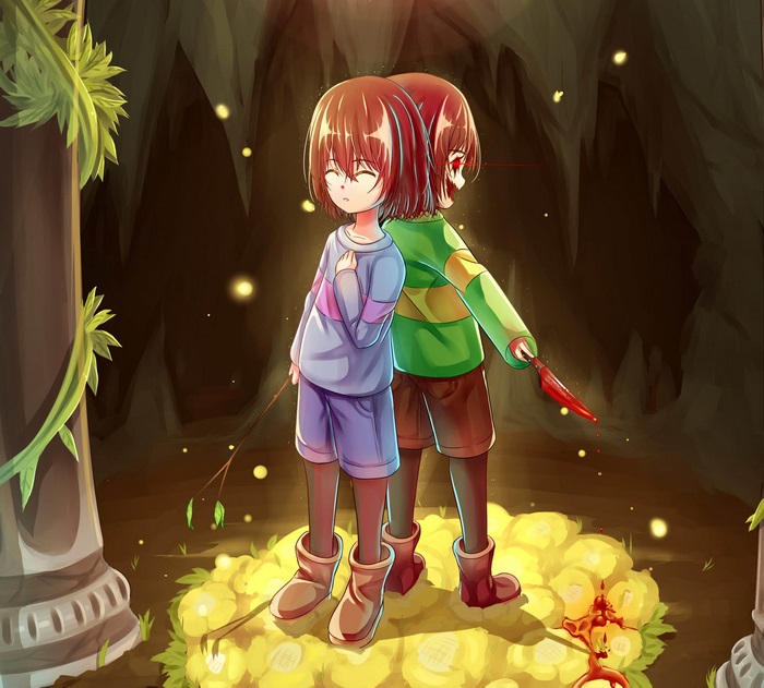 Frisk and Chara from Undertale with knife