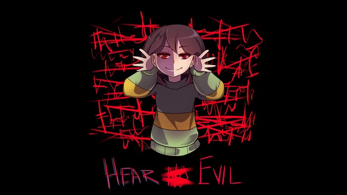 Chara from Undertale with red scribbles