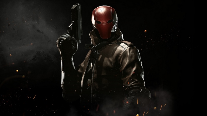 Red Hood from DC Comics holding a gun