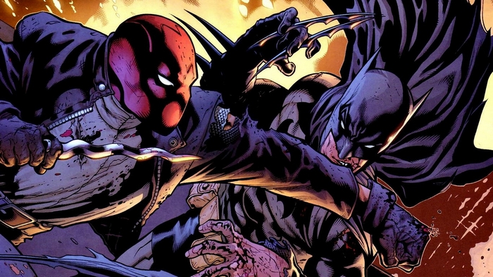 Batman and Red Hood fighting