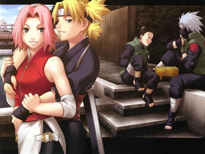 Sakura and Temari with Shikamaru and Kakashi from Naruto