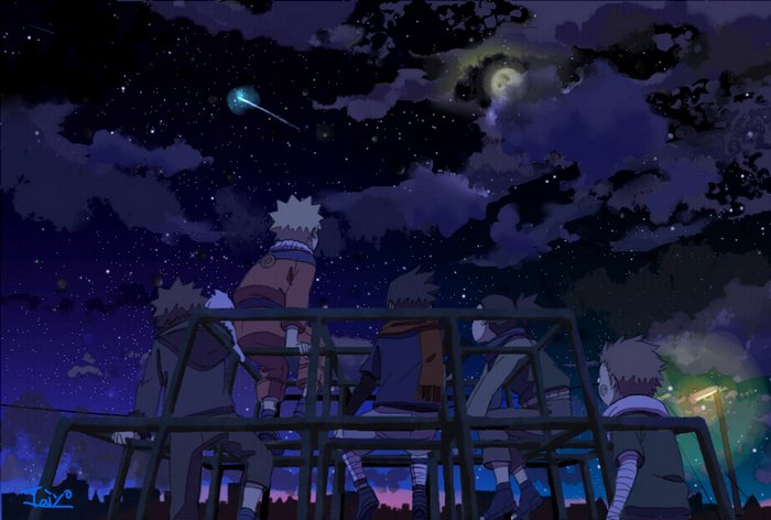 Naruto characters watching a meteor shower