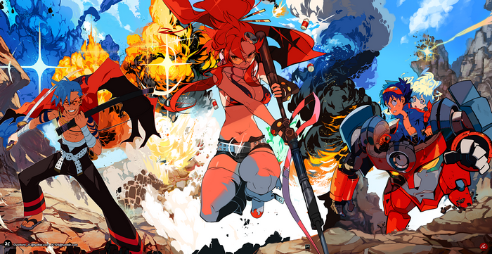 Simon and Yoko from Tengen Toppa Gurren Lagann with mecha