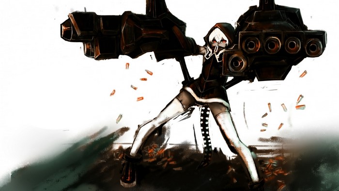 Girl with large weapon firing bullets