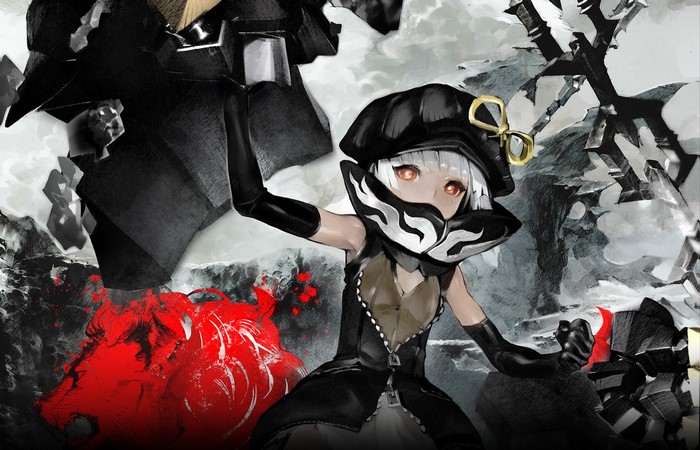 Girl with black hat and goggles holding a large weapon