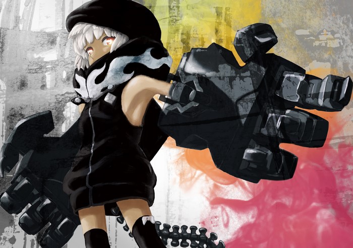 Girl with giant mechanical arm