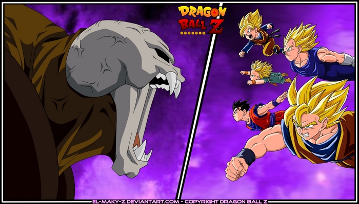 Dragon Ball Z characters fighting a monster