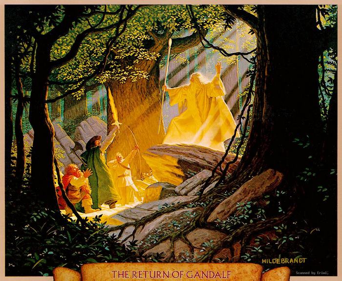 Gandalf the White and companions in forest