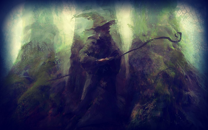 Gandalf in a dark forest