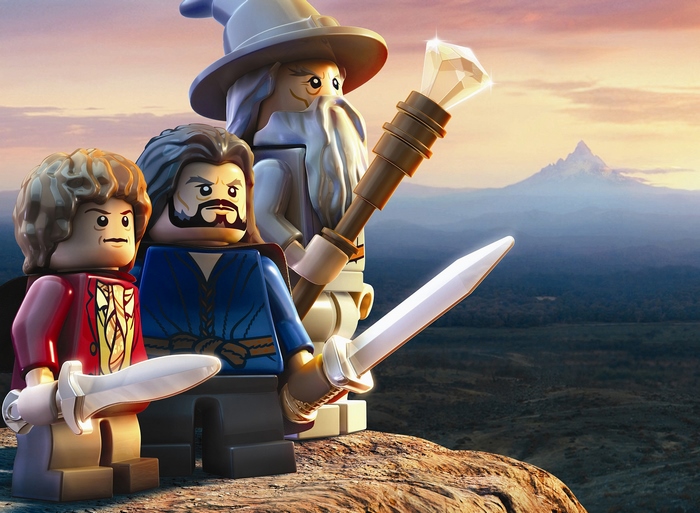 Lego Gandalf, Thorin, and Bilbo with swords and staff