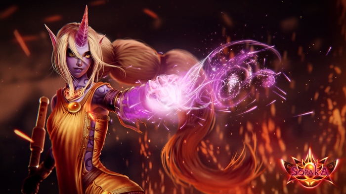 Soraka from League of Legends casting magic