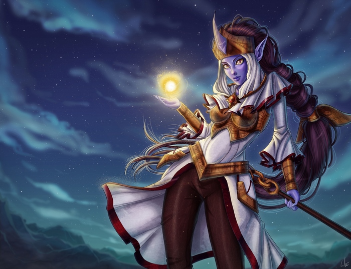 Soraka from League of Legends holding a light orb