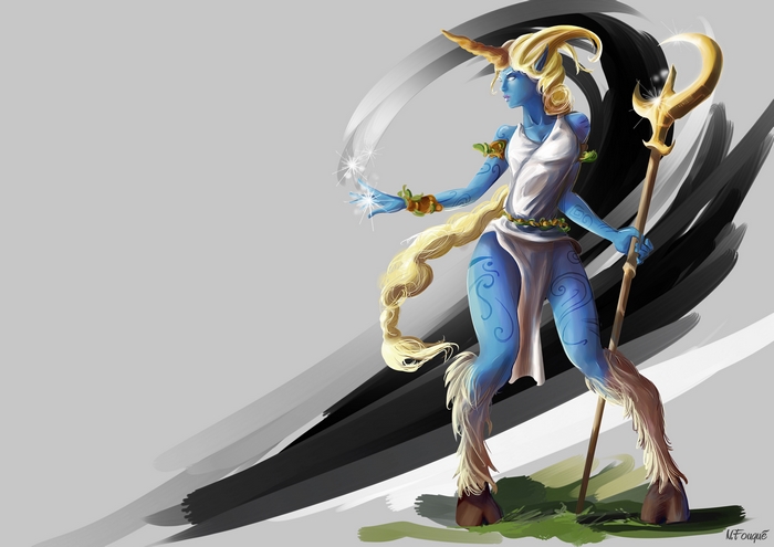 Soraka from League of Legends with a staff