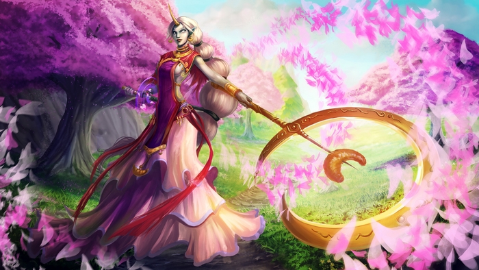 Soraka from League of Legends with a scythe