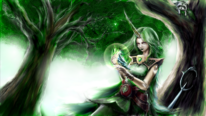 Soraka from League of Legends in a forest