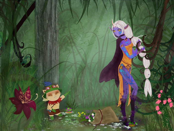 Soraka from League of Legends in a forest