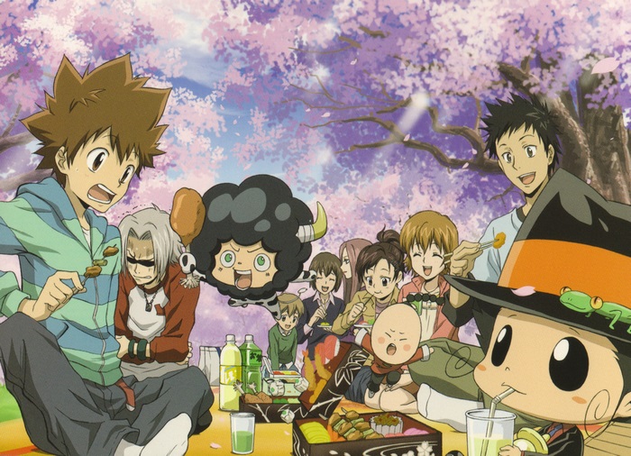 Reborn! Characters Having a Picnic Under Cherry Blossoms