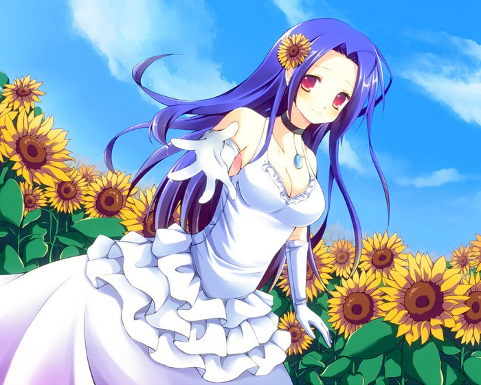 Azusa Miura in a white dress in a sunflower field