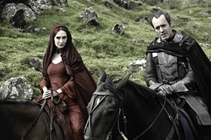 Melisandre from Game of Thrones on horseback