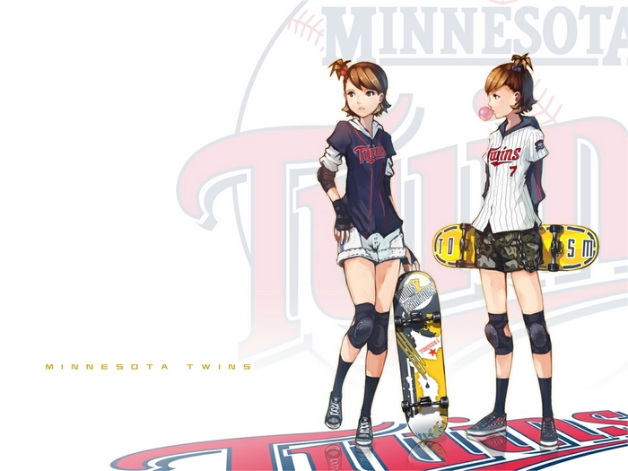 Minnesota Twins Anime Girls with Skateboards