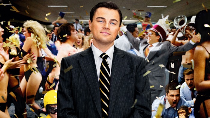 Leonardo DiCaprio as Jordan Belfort in The Wolf of Wall Street