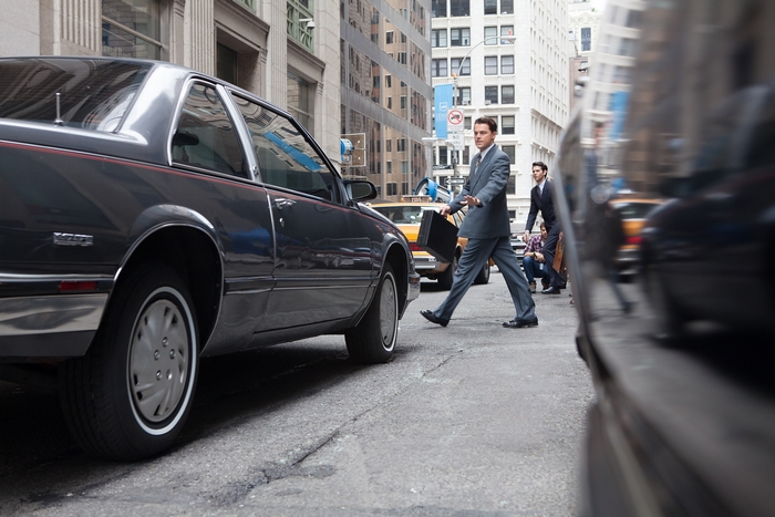 Jordan Belfort crossing street in New York City