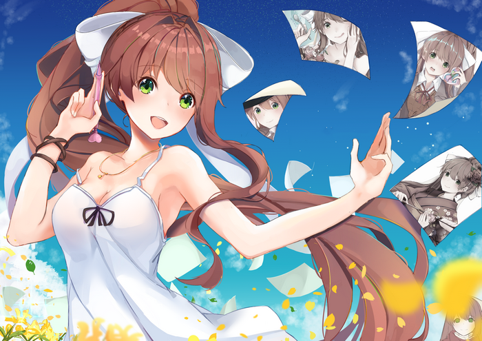 Monika from Doki Doki Literature Club! with floating portraits