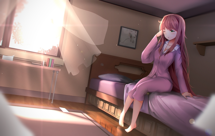 Monika from Doki Doki Literature Club! in pajamas
