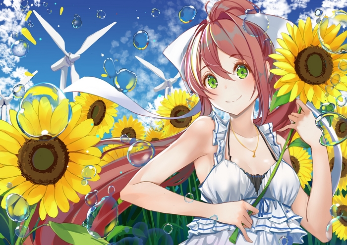 Monika from Doki Doki Literature Club! with sunflowers