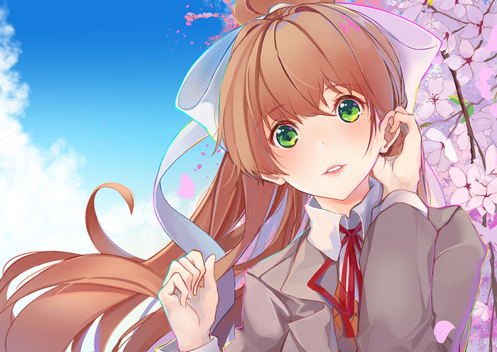 Monika from Doki Doki Literature Club! with Cherry Blossoms