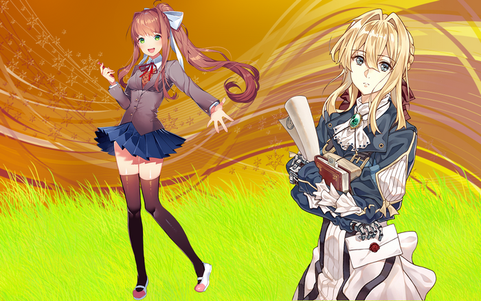 Monika from Doki Doki Literature Club! and Violet Evergarden