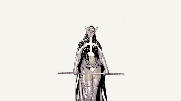 Huntress from DC Comics holding a staff