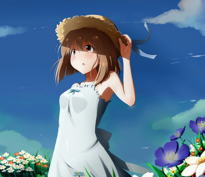 Yukiho Hagiwara in a white dress and straw hat