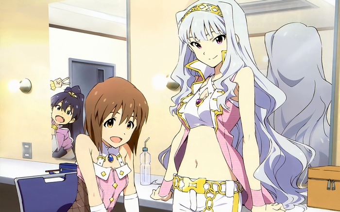 Yukiho Hagiwara and two other girls in a dressing room