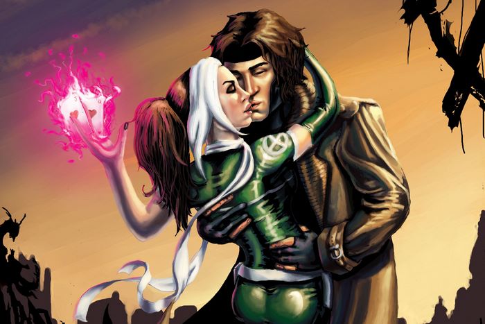 Gambit and Rogue kissing