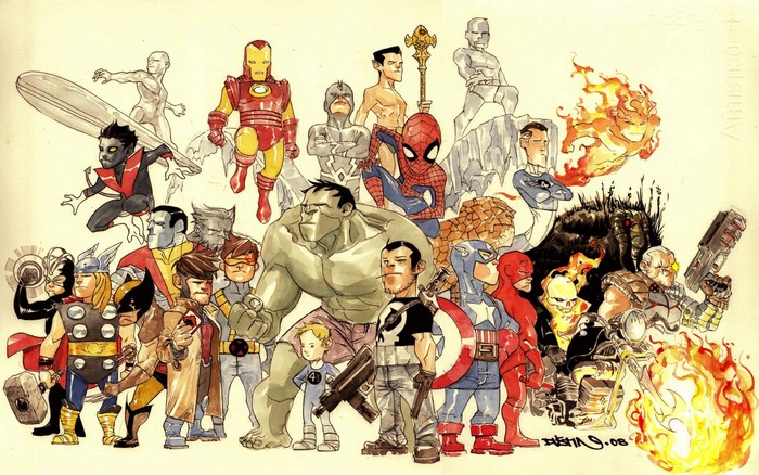 Marvel Superheroes including Gambit, Iron Man, Hulk, Spider-Man, and Wolverine