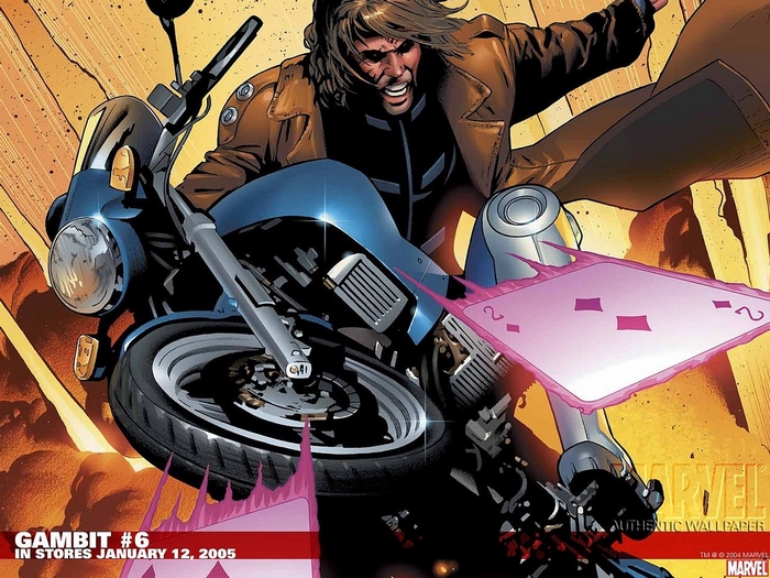 Gambit from Marvel on a motorcycle