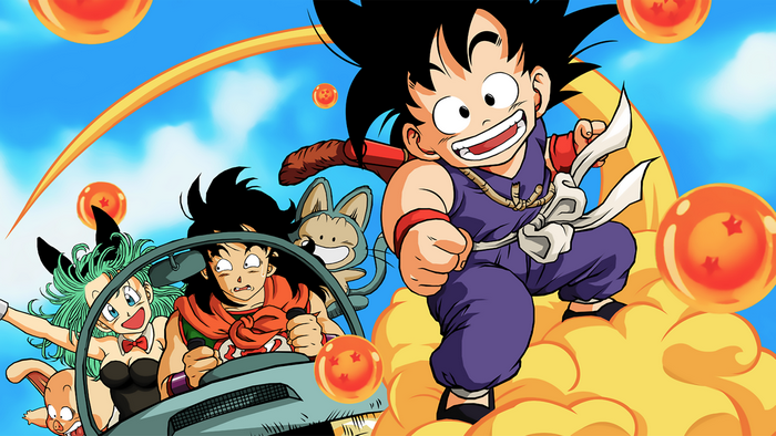 Goku, Bulma, and Oolong from Dragon Ball