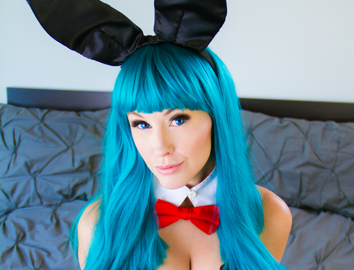 Bulma from Dragon Ball wearing bunny ears
