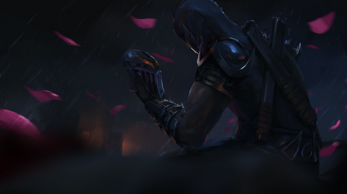 Shen from League of Legends holding a mask