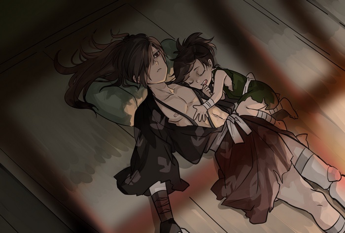 Hyakkimaru and Dororo from Dororo sleeping