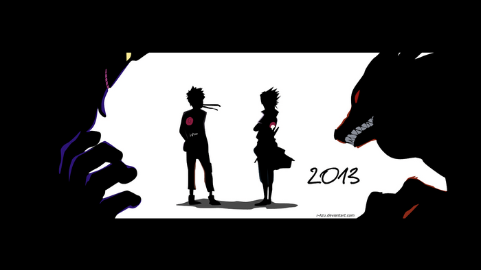 Naruto and Sasuke silhouettes with Kyubi and 2013