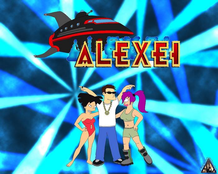 Alexei with Leela and Fry from Futurama