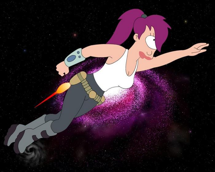 Leela from Futurama flying through space