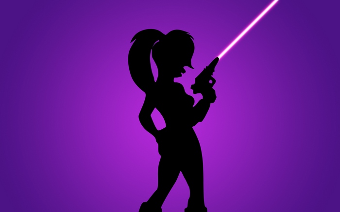 Leela from Futurama firing a laser gun