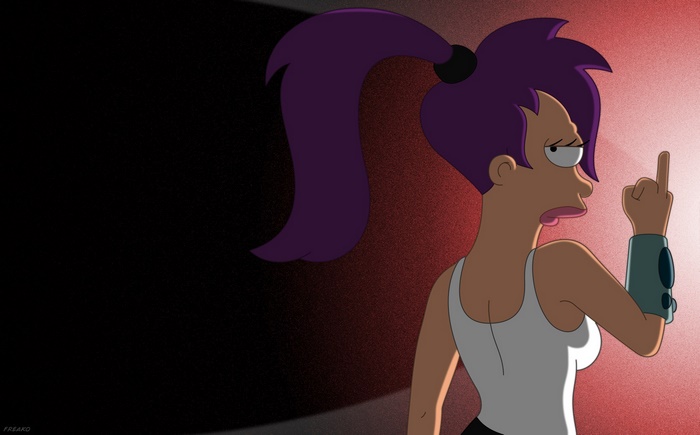 Leela from Futurama giving the middle finger