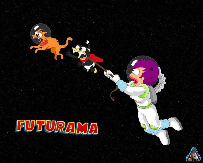 Leela and Nibbler from Futurama in space