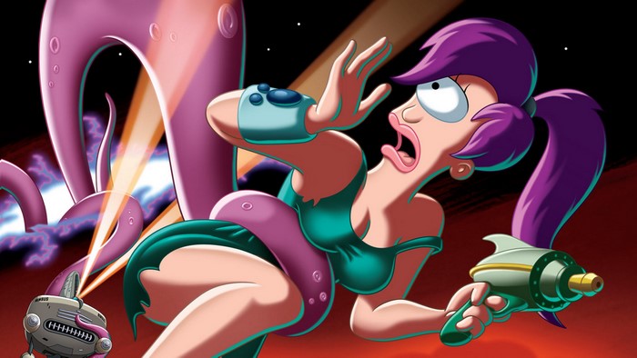 Leela from Futurama fighting a giant octopus